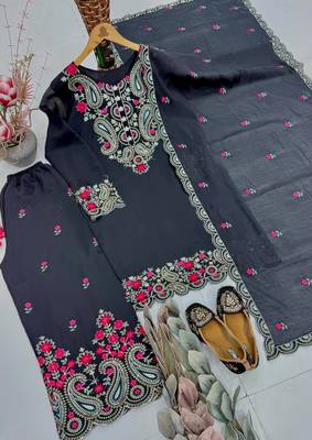 Black Color Sequance And Embroidery Work Silk Blend Salwar Suit 4