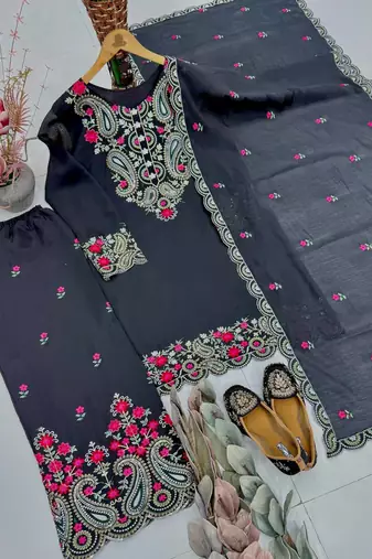 Black Color Sequance And Embroidery Work Silk Blend Salwar Suit