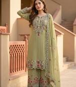 Olive Color Sequance And Embroidery Work Silk Blend Salwar Suit