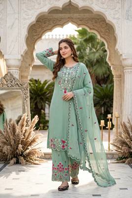 Sea Green Color Sequance And Embroidery Work Silk Blend Salwar Suit 1