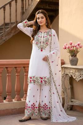 White Color Sequance And Embroidery Work Silk Blend Salwar Suit 2