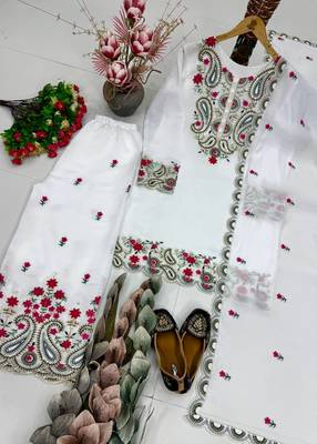 White Color Sequance And Embroidery Work Silk Blend Salwar Suit 3