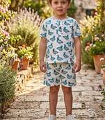 White cotton screen printed co-ord set for boy