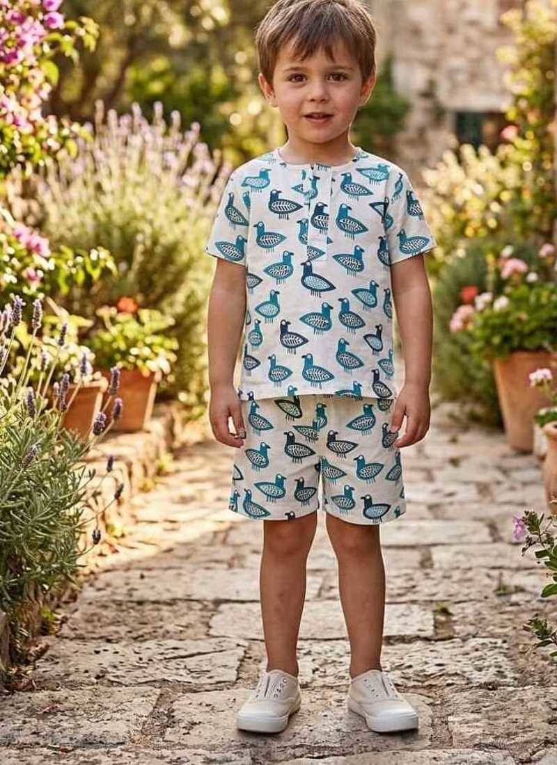 White cotton screen printed co-ord set for boy