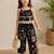 Black cotton floral printed co-ord set for girl