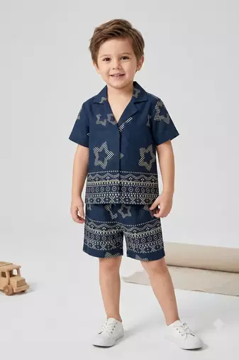 Black cotton screen printed co-ord set for boy