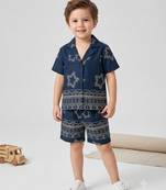 Black cotton screen printed co-ord set for boy