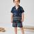Black cotton screen printed co-ord set for boy