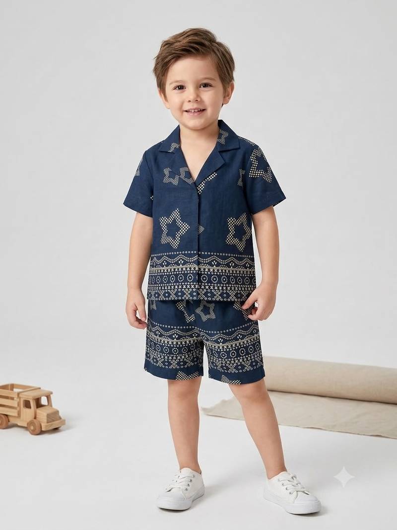 Black cotton screen printed co-ord set for boy