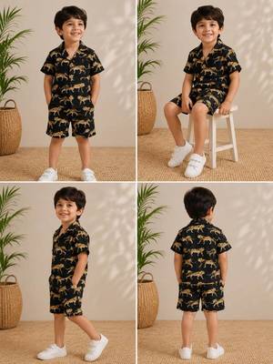 Black cotton screen printed co-ord set for boy 1