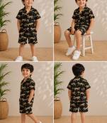 Black cotton screen printed co-ord set for boy