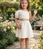 White cotton chikankari co-ord set for girl