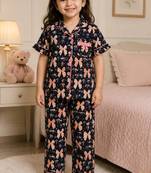 Black cotton floral printed co-ord set for girl