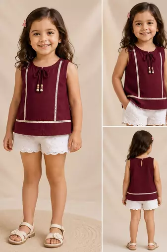 Wine cotton plain top for girl