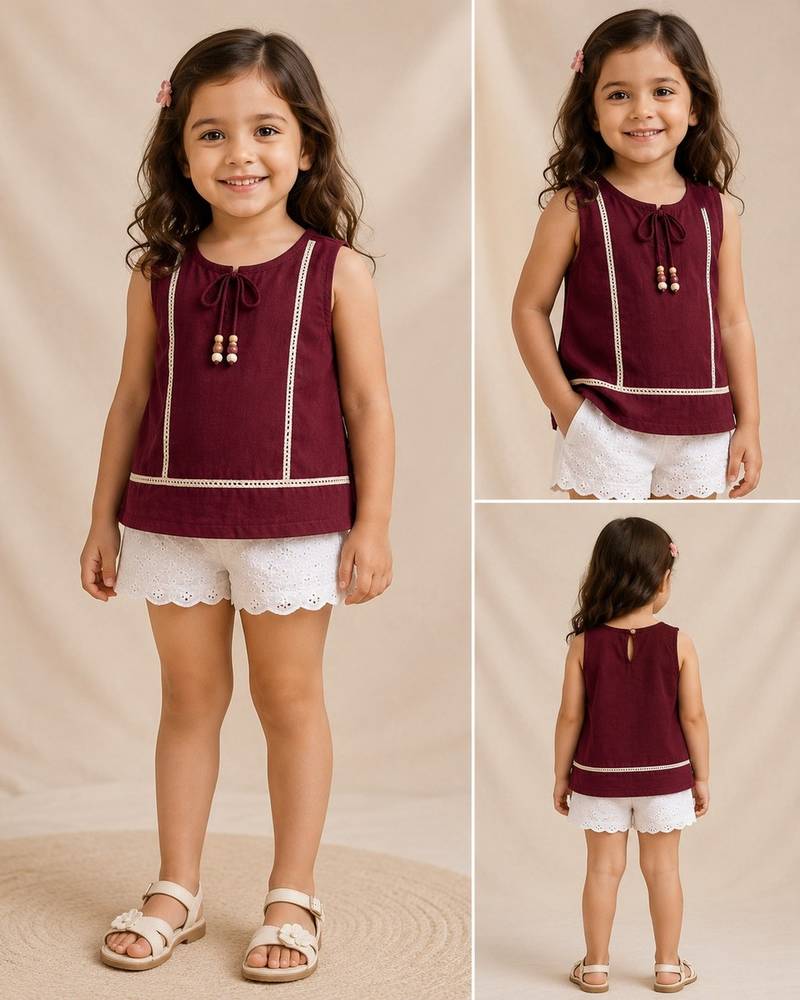 Wine cotton plain top for girl
