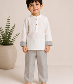 White cotton stripes printed co-ord set for boy
