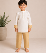 Yellow cotton stripes printed co-ord set for boy