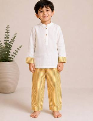 Yellow cotton stripes printed co-ord set for boy 2
