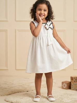 White cotton plain dress for girl 1