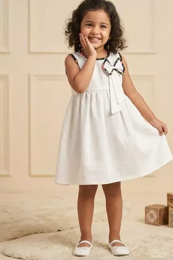 White cotton plain dress for girl