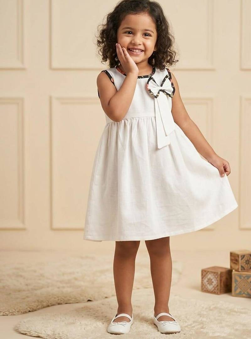 White cotton plain dress for girl