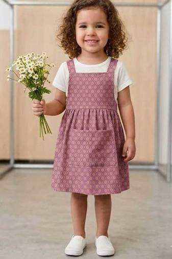 Pink cotton dots printed dress for girl