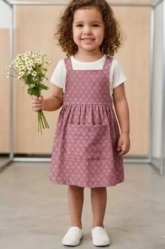 Pink cotton dots printed dress for girl
