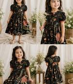 Black cotton floral printed dress for girl