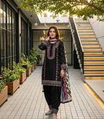 Black Color Embroidery Work Silk Blend Salwar Suit