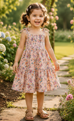 Multicolor cotton geometric printed dress for girl 1
