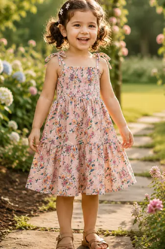 Multicolor cotton geometric printed dress for girl