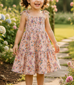 Multicolor cotton geometric printed dress for girl