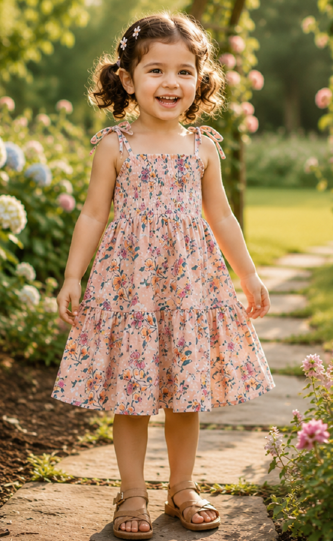 Multicolor cotton geometric printed dress for girl