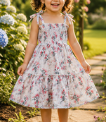 White cotton geometric printed dress for girl