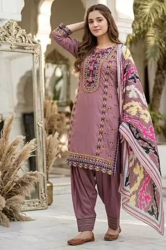 Onion Pink Color Embroidery Work Silk Blend Salwar Suit
