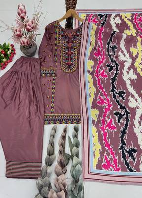 Onion Pink Color Embroidery Work Silk Blend Salwar Suit 3