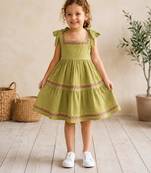 Green cotton floral printed dress for girl