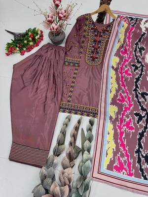 Onion Pink Color Embroidery Work Silk Blend Salwar Suit 4
