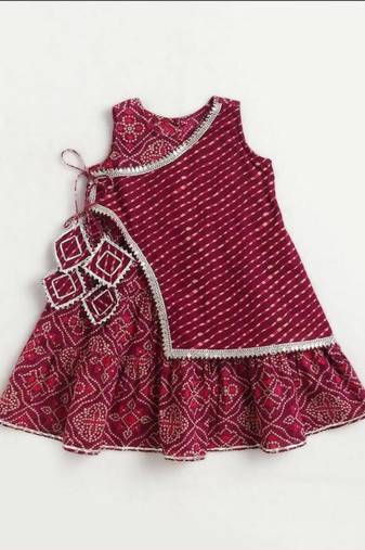 Maroon cotton bandhej dress for girl