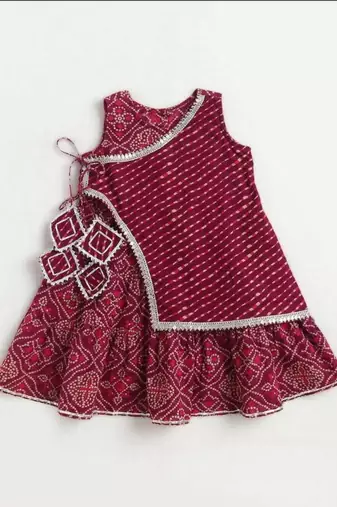 Maroon cotton bandhej dress for girl