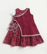 Maroon cotton bandhej dress for girl