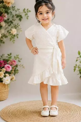 White cotton chikankari dress for girl