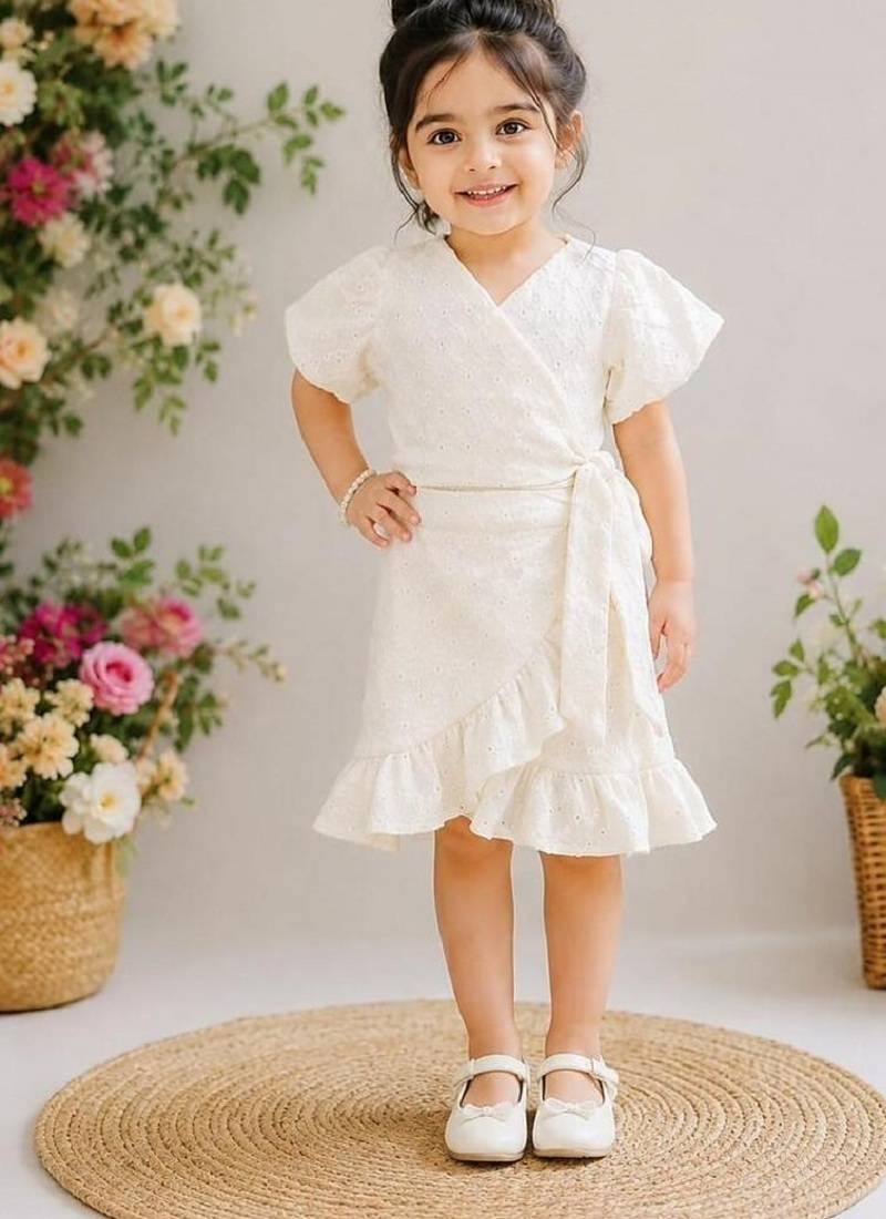 White cotton chikankari dress for girl