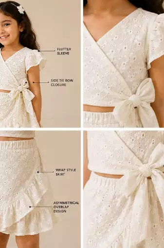 White cotton chikankari dress for girl