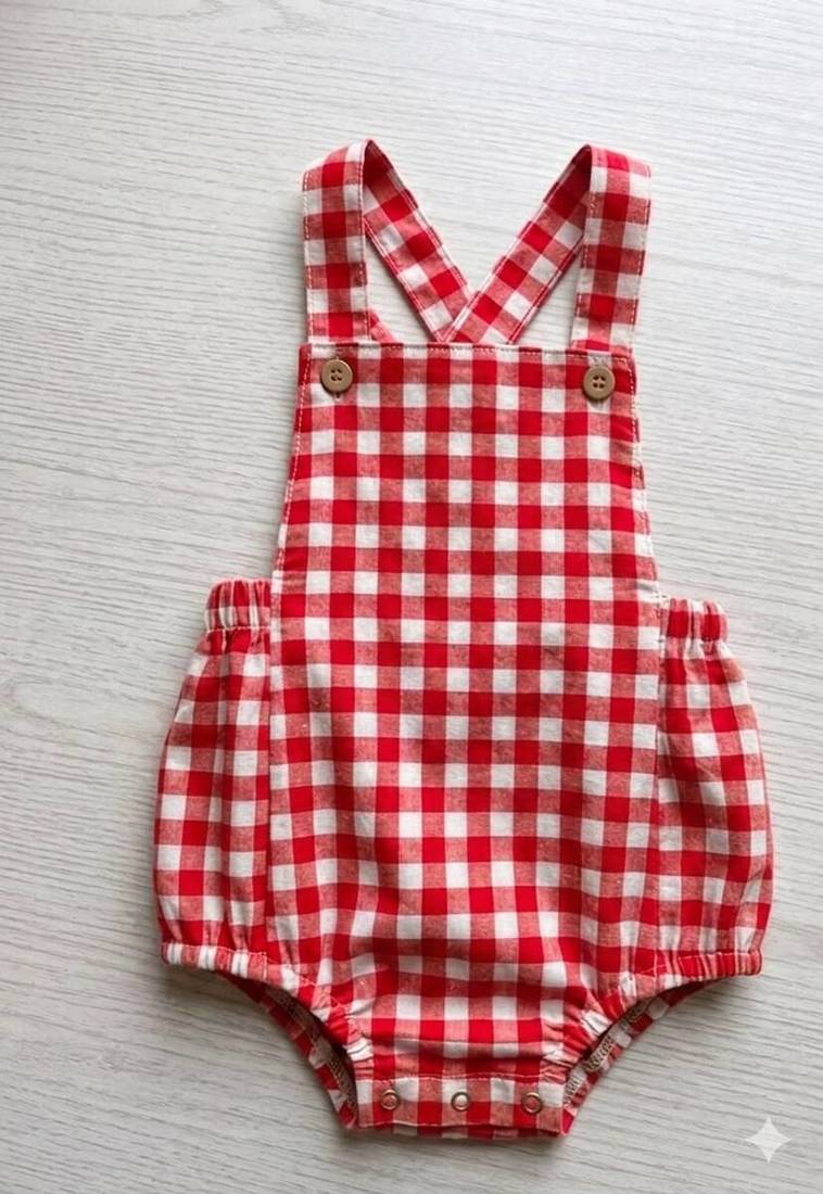 Red cotton geometric printed dress for girl
