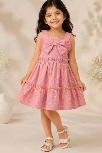 Pink cotton dots printed dress for girl