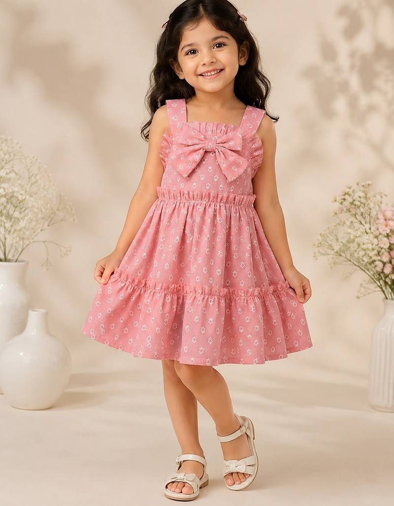 Pink cotton dots printed dress for girl