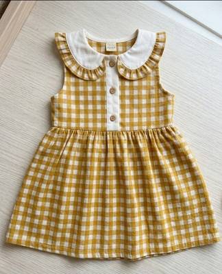 Yellow cotton geometric printed dress for girl 1