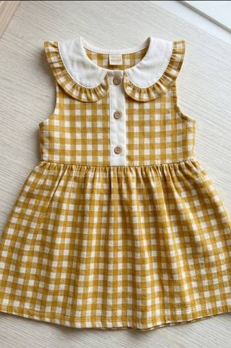 Yellow cotton geometric printed dress for girl