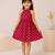 Red cotton floral printed dress for girl